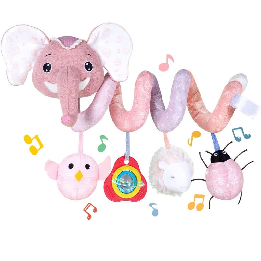 Pink and White Elephant Stuffed Animal Spiral Toy